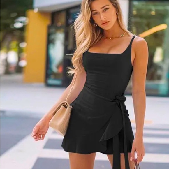 Various Dresses & Skirts - New Black Tie Side Ruffle Mini Dress Sz S